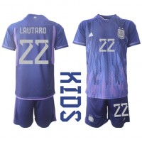 Argentína Lautaro Martinez #22 Vonkajší Detský futbalový dres MS 2022 Krátky Rukáv (+ trenírky)